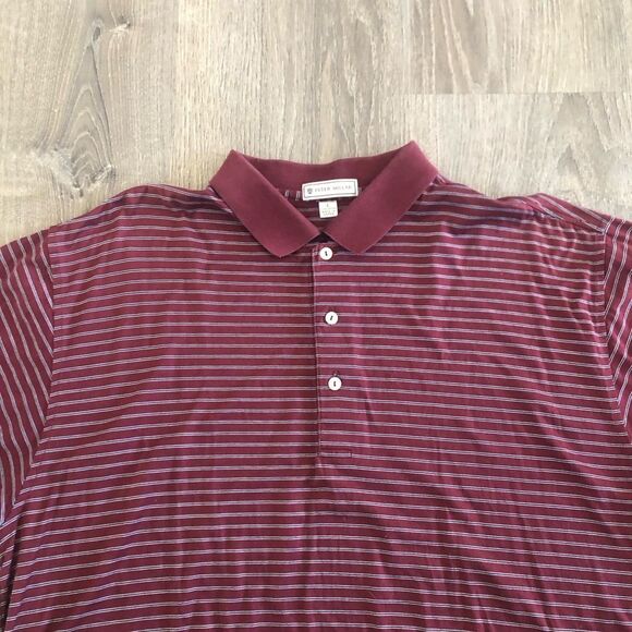 Peter Millar Mens Golf Polo Red White Striped Short Sleeve Shirt Size Large - Picture 2 of 8